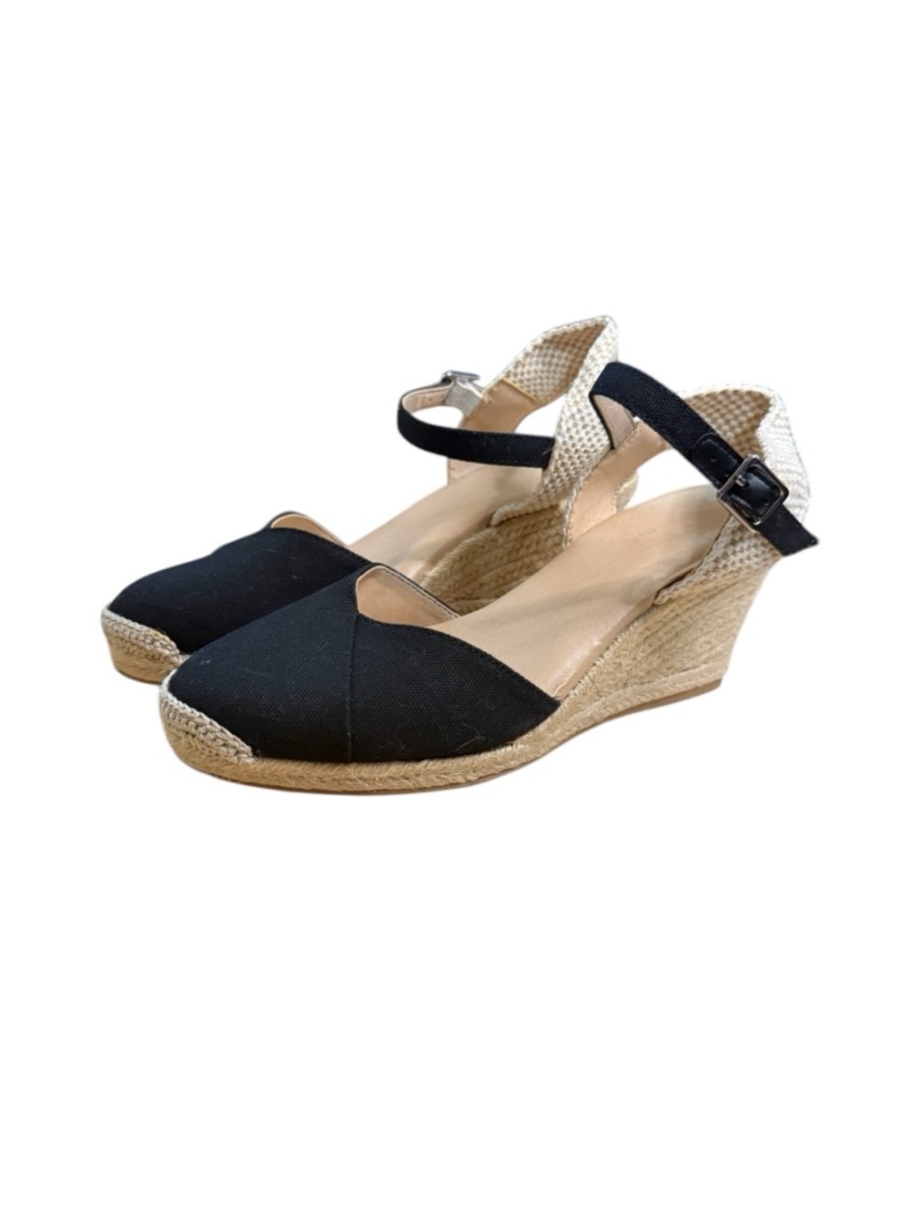 Alex Marie Black and Tan Espadrille Wedge Sandals with Ankle Strap